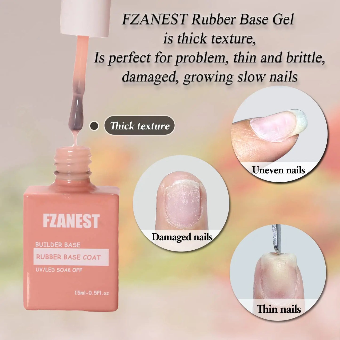 FZANEST Natural Nude Builder Gel For Nails,15ml Builder Base Jelly Color Gel Nail Polish In A Bottle,Rubber Base Coat Gel Polish,Brush On Builder Extension Gel Soak Off French Manicure Cover Nude