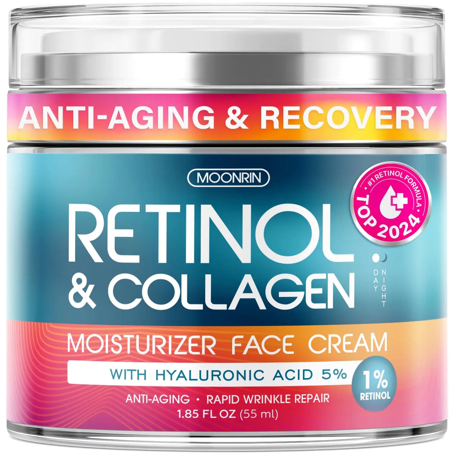 Retinol Cream for Face with Hyaluronic Acid, Day-Night Anti-Aging Moisturizer for Women, Men, Collagen Cream for Face Reduces Wrinkles, Dryness, 1.85 Oz 1.85 Ounce (Pack of 1)