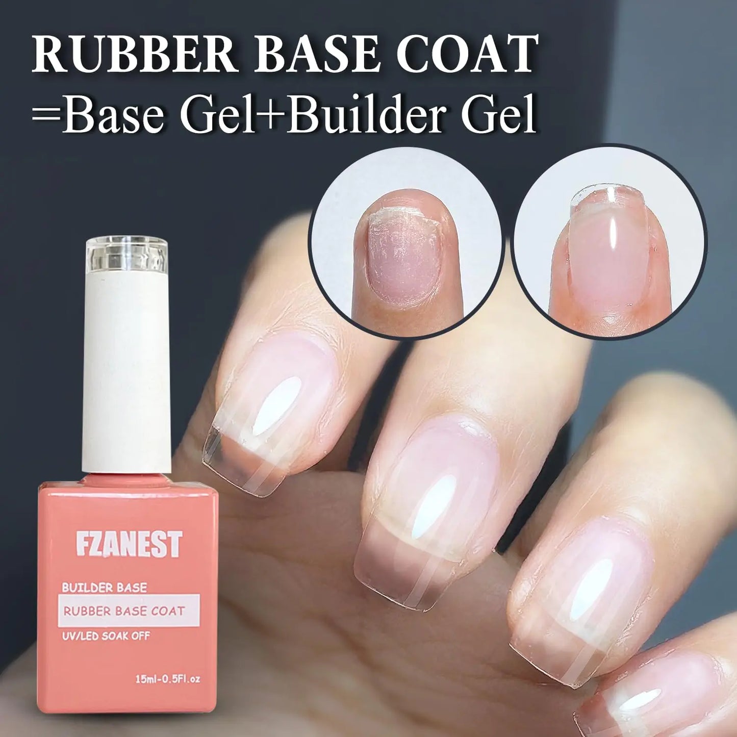 FZANEST Natural Nude Builder Gel For Nails,15ml Builder Base Jelly Color Gel Nail Polish In A Bottle,Rubber Base Coat Gel Polish,Brush On Builder Extension Gel Soak Off French Manicure Cover Nude